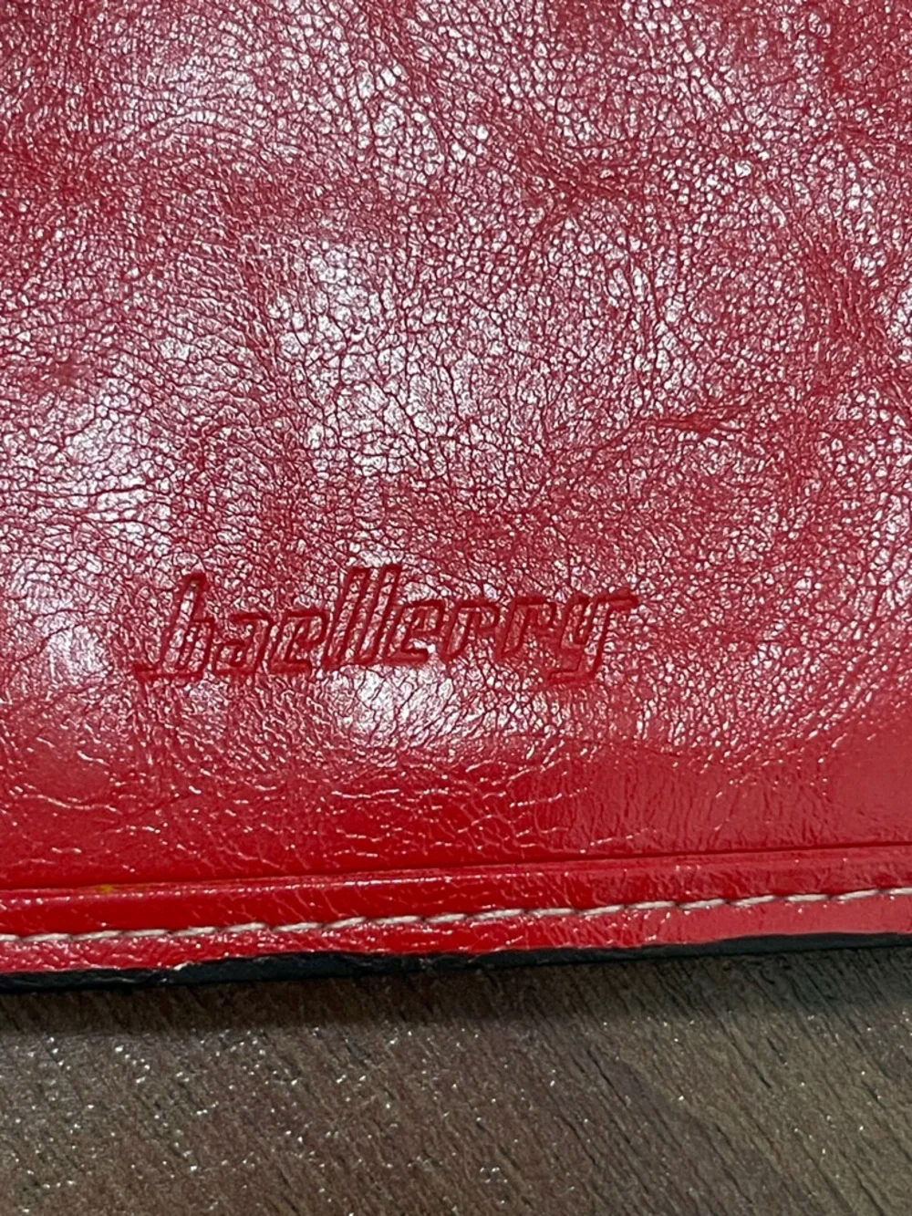 Vintage  Red Leather Zip Wallet with Subtle Emboss Baellerry
